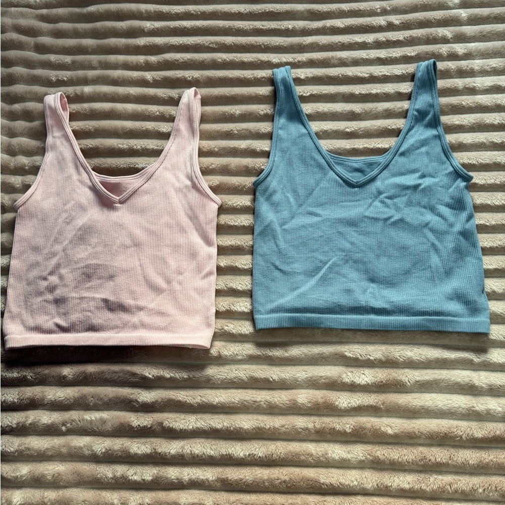 Women's Pink and Blue Tank Tops